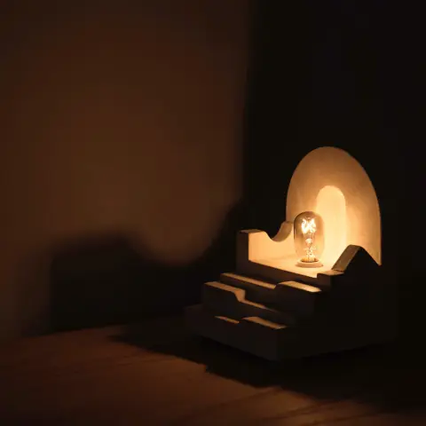 The Stars Are Not Jewels But Endless Fire — Plaster, electric wiring, incandescent lightbulb - 4x4x5", 2026 (4 of 6)