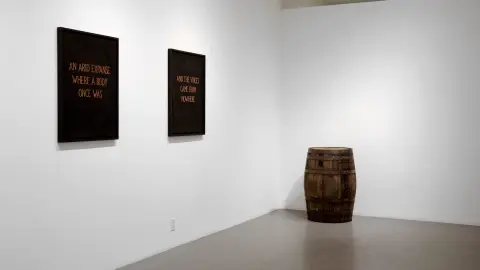 The Lost Cooper's Cask (Spooky Action) — wood cask, steel rings, electronics, 36"x25"x25", 2017 (2 of 3)