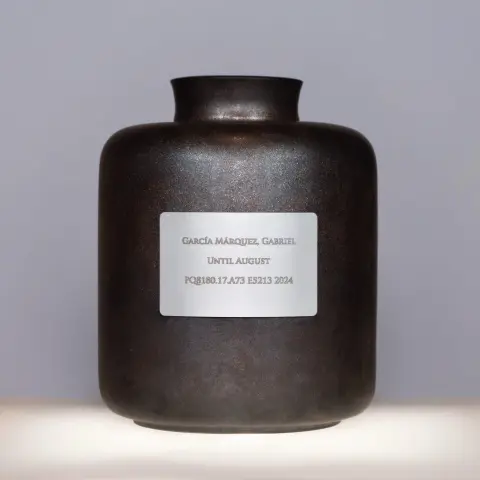 'Refinement Pavilion #5 (García Márquez, Gabriel. Until August. PQ8180.17.A73 E5213 2024)' - ceramic, aluminium plate, ash, sealant - 2025