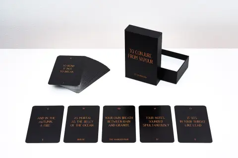 'To Conjure from Vapour' - deck: 78 tarot cards, 2 index cards, box , 5.5x4x1.5 inches, edition of 125, 2017